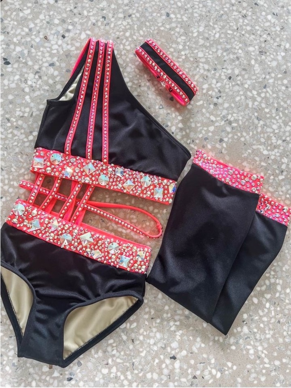 Beautiful Black and Coral Custom Dance Jazz Costume - Girls Size 6 XSC CXS